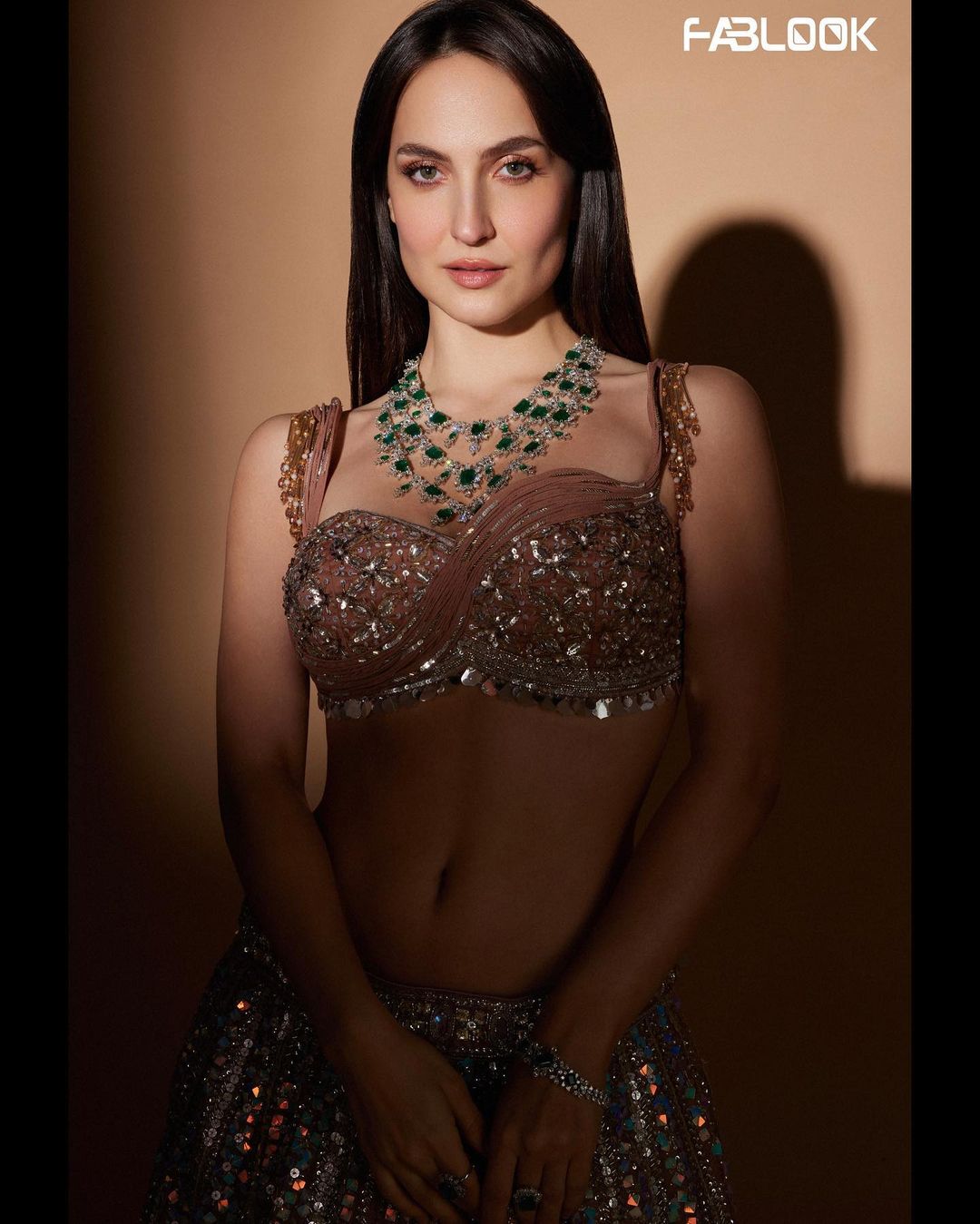 HINDI ACTRESS ELLI AVRRAM IMAGES IN GREY COLOR LEHENGA CHOLI 3